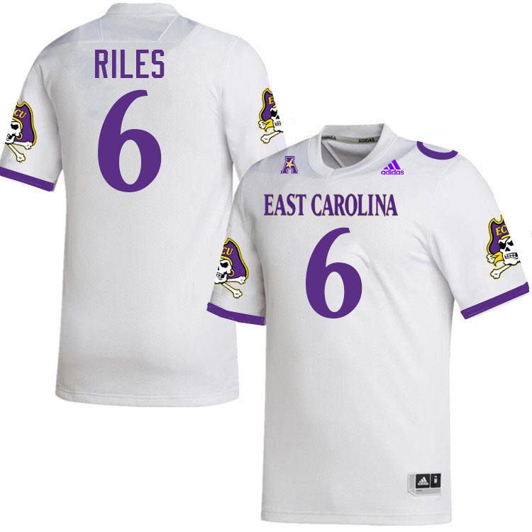 East Carolina Pirates #6 Desirrio Riles College Football Jerseys,Uniforms-White